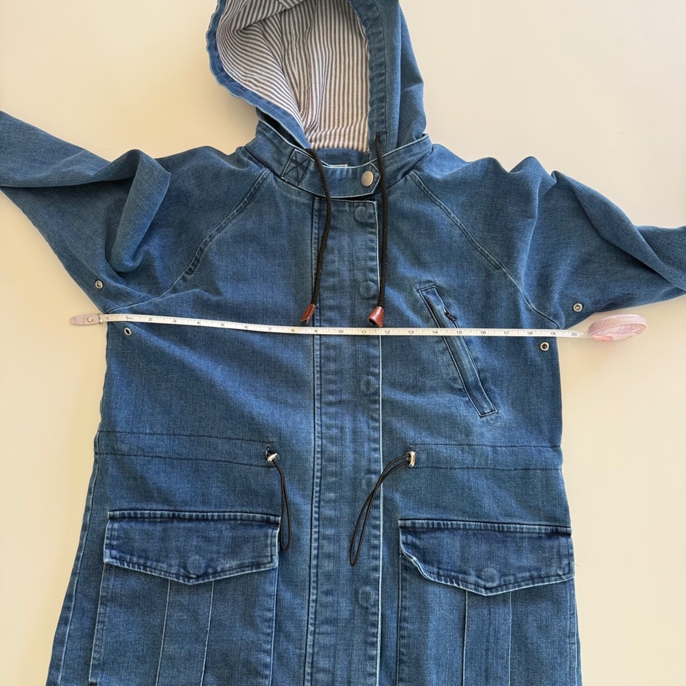 mo:vint-Denim Chore Jacket-Fisherman Core-Pockets-Hood-Size S - Picture 12 of 12